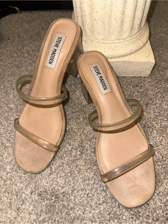 Steve Madden Shoes - Steve Madden Nude Clear-Strap Block Heel Sandals